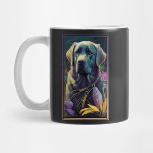 Labrador Retriever Dog Vibrant Tropical Flower Tall Digital Oil Painting Portrait 4 Mug